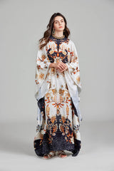 Vestido con cuello redondo y abertura y estampado floral