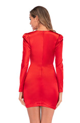 Popular Long Sleeve V-neck Party Red Dress