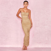 Sleeveless Split Tight Mid Length Adult Pleated Dress