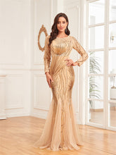 Dress Long Sleeve round Neck Slim Fit Fishtail Bridesmaid Cocktail Evening Dress for Toasting Elegant