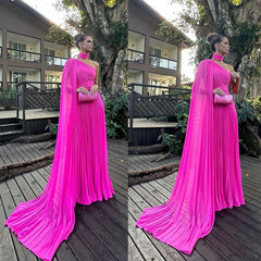 Rose Red Chiffon Shawl Formal Dress Customized