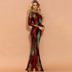 Abendkleid mit Paillettenbesatz, langes Paillettenkleid, Damen-Abendkleid