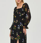 Simple Square Collar Long Sleeve Printing Dress