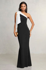 off Shoulder High Waist Solid Color Dress