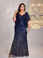 plus Size Long Sleeve Deep V Plunge Slim Fishtail plus Size Evening Dress Cocktail Party