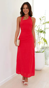 Red for Maxi Dress Solid Color Sleeveless Backless Dress