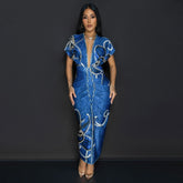 Wear Short Sleeve V neck Slim Print Dress