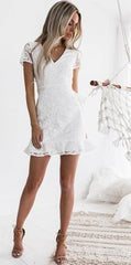 Lace Lace Up V Neck Dress Short