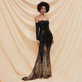 Black Tube Top off-Shoulder Annual Party Host Sequined Small Trailing Evening Dress Formal Gown