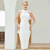 Bandage Dress Evening Dress Bandagedress White Tight Strappy Bow Midi Dress Performance Dress
