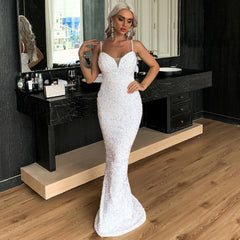 Abendkleid für Bankett, Jahreshauptversammlung, Gastgeberparty, Trägerkleid mit Meerjungfrauenschnitt, Paillettenkleid, Ballkleid