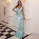 Sequined Geometric Abstract Pattern Strap Dress for Formal Gown Prom