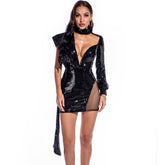 Vestido retro con costura de malla y sequ popular