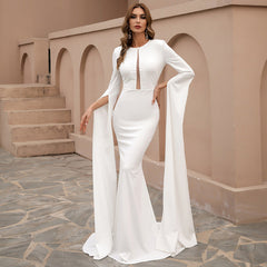Maxi Dress Fishtail Bell Sleeve Solid Color Mop Dress Formal Gown Maxi