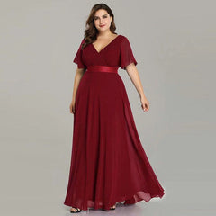 Hand-Folded Large V-neck Dress Chiffon Elastic Banquet Bridesmaid Evening Dress for