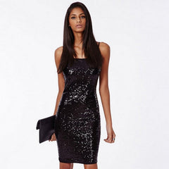 Black Paillette Slim Fit Hip Spaghetti Straps Dress Luxury Nightclub Backless Dress
