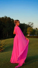 Rose Red Chiffon Shawl Formal Dress Customized