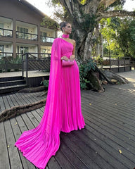 Rose Red Chiffon Shawl Formal Dress Customized