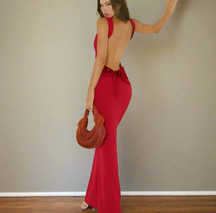 Bow Open Back Cowl Neck Long Dresses For Women