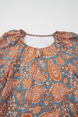 Minivestido holgado con cintura alta y cordón ajustable con estampado paisley naranja