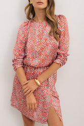 Tomato Red Leopard Print Long Sleeve Hollowed Back Split Mini Dress