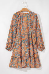 Minivestido holgado con cintura alta y cordón ajustable con estampado paisley naranja