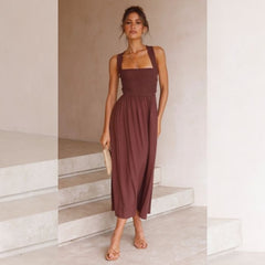 Maxi Casual Solid Color Cotton Linen Sleeveless Dress Summer