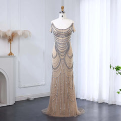 Crystal Silver Gray Mermaid Prom Party Gowns