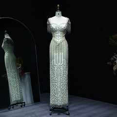 Cream tassel Straight Pink Evening Dress