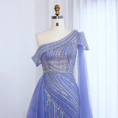 One-Shoulder Cape Sleeves Overskirt Party Gown