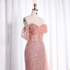 Blush Pink Off-Shoulder Elegant Evening Dress for Women