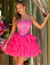 Handmade Glitter Beads Fluffy Short Tulle Dress