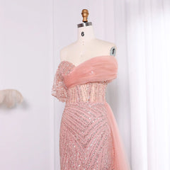 Blush Pink Off-Shoulder Elegant Evening Dress for Women