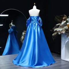 Satin Blue Detachable Overskirt Cape Sleeve Party Gown
