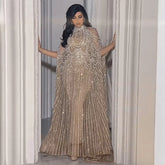 Beaded Nude Kaftan Evening Dress
