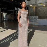 Cream tassel Straight Pink Evening Dress