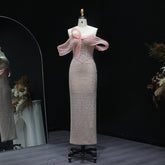 Off-Shoulder Blush Pink Embroidery Dress