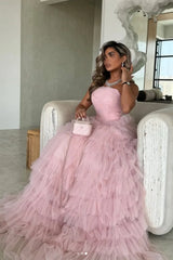 Pink Hand-pleated Tulle Multi-layer Prom Dresses