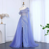 One-Shoulder Cape Sleeves Overskirt Party Gown