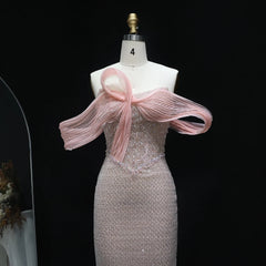 Off-Shoulder Blush Pink Embroidery Dress