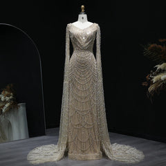 White Feather Mermaid Evening Dresses Cape Sleeves