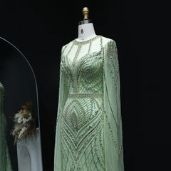 Green Mermaid Evening Dress with Cape Sleeves
