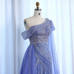 One-Shoulder Cape Sleeves Overskirt Party Gown