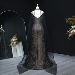 Sparkle Crystal Tulle Evening Dress with Cape Sleeves