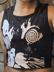 Schwarzes, geripptes, kurzes Tanktop mit abstraktem Print