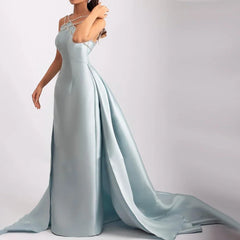 Light Blue Satin Overskirt Formal Party Gown