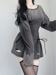 Acubi – Rauchfarbenes Minikleid mit Schnürung