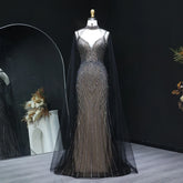 Sparkle Crystal Tulle Evening Dress with Cape Sleeves