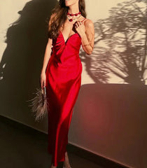 Spaghetti Strap Red Solid Dress