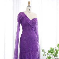 Lace Purple Mermaid Evening Dress with Cap Sleeves